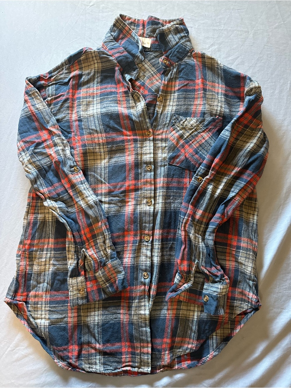 Women’s Plaid Flannel Button Down Shirt Size S Blue Red Gray Long Sleeve Casual